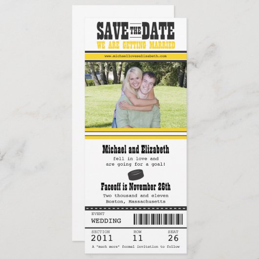 Save The Date Mariage de billets de hockey Enregistrer la date (Devant / Derrière)