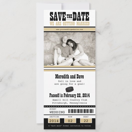 Save The Date Mariage de billets de hockey Enregistrer la date (Devant)
