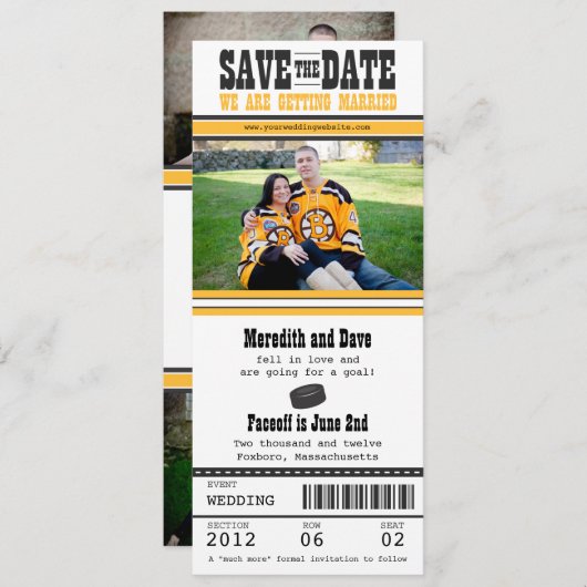 Save The Date Mariage de billets de hockey Enregistrer la date (Devant / Derrière)