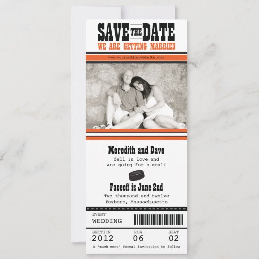 Save The Date Mariage de billets de hockey Enregistrer la date (Devant)