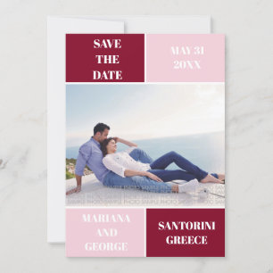Save The Date Mariage de bloc de couleur bordeaux et bleu Enregi