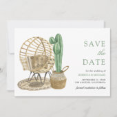 Save The Date Mariage de Boho Cactus rustique aquarelle (Devant)