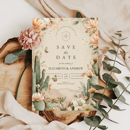 Save The Date Mariage de Boho Desert Mountain Cactus