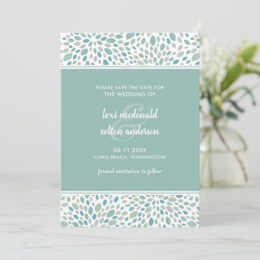 Save The Date Mariage de bord de mer Abstrait vert moderne (Debout devant)
