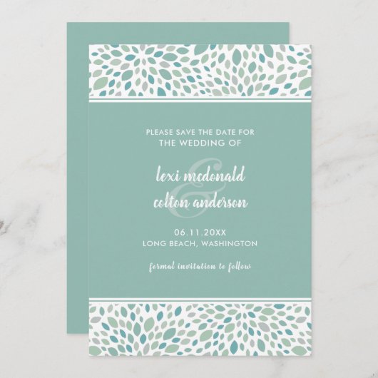 Save The Date Mariage de bord de mer Abstrait vert moderne (Devant / Derrière)