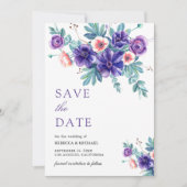 Save The Date Mariage de bouquet d'anémones violettes rustiques (Devant)