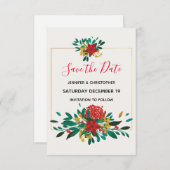 Save The Date Mariage de bouquet de Noël moderne Red Green & Gol (Devant / Derrière)