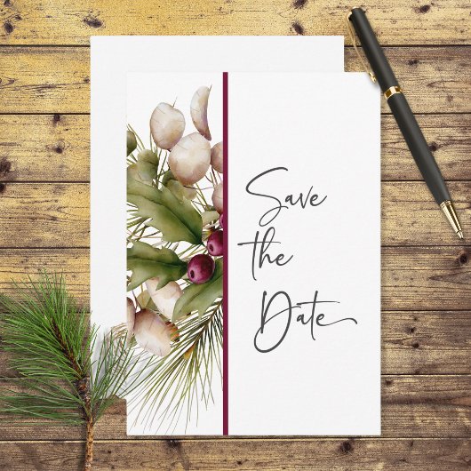 Save The Date Mariage de bouquet d'hiver de pin rustique