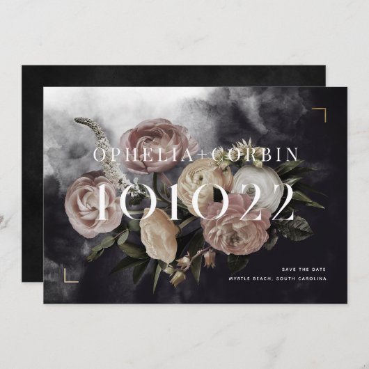 Save The Date Mariage de bouquet Smokey Dark Rose (Devant / Derrière)