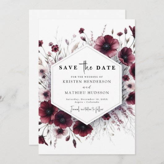 Save The Date Mariage de Bourgogne élégant (Devant / Derrière)