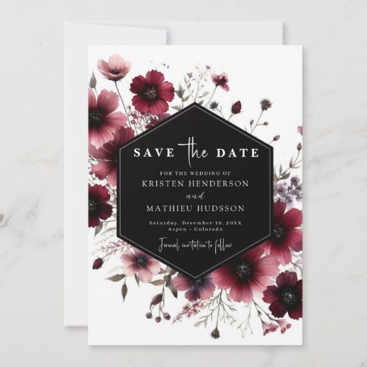 Save The Date Mariage de Bourgogne romantique moderne (Devant)