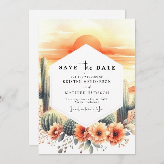 Save The Date Mariage de cactus à aquarelle minimale (Devant / Derrière)