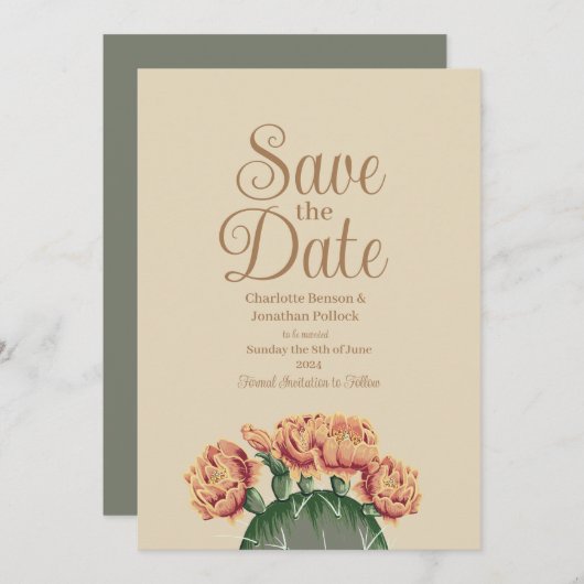 Save The Date Mariage de cactus à fleur de poires (Devant / Derrière)