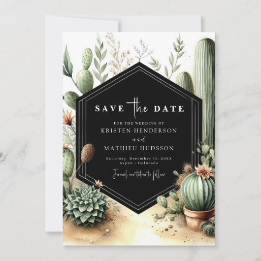 Save The Date Mariage de cactus aquarelle classique (Devant)