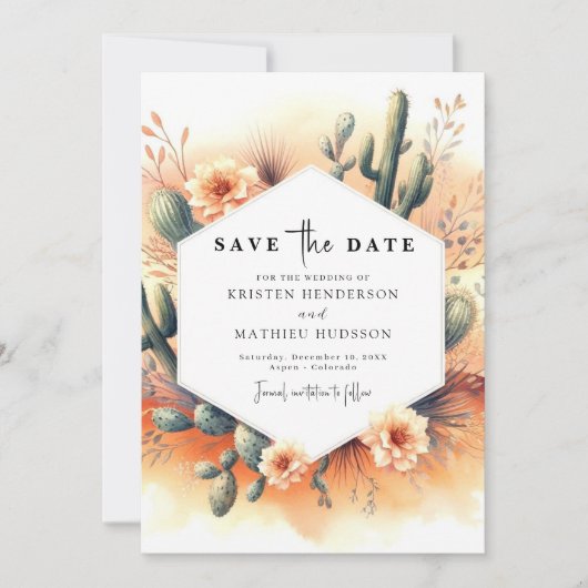 Save The Date Mariage de cactus aquarelle modifiable (Devant)