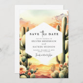 Save The Date Mariage de cactus d'aquarelle du désert (Devant / Derrière)