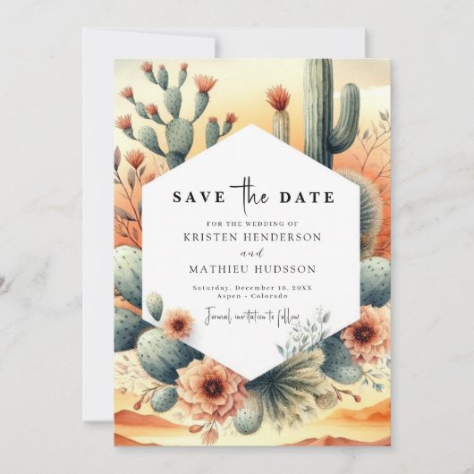 Save The Date Mariage de cactus d'aquarelle terrestre (Devant)