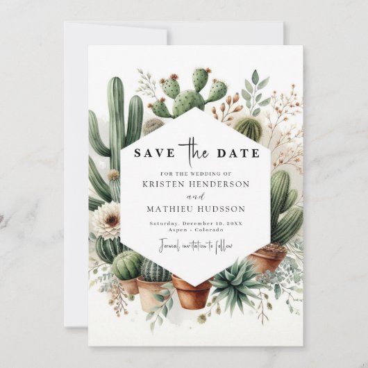 Save The Date Mariage de cactus élégant et imprimable (Devant)