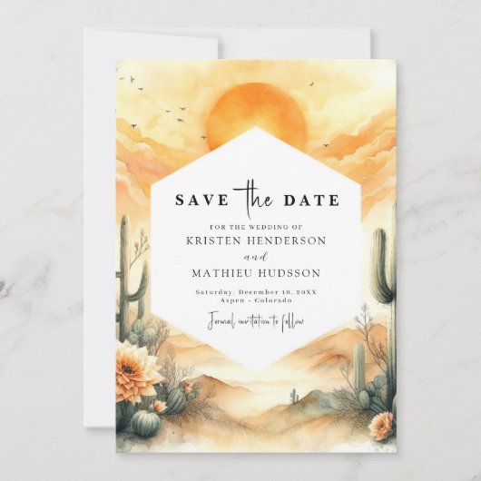 Save The Date Mariage de cactus occidental minimal (Devant)