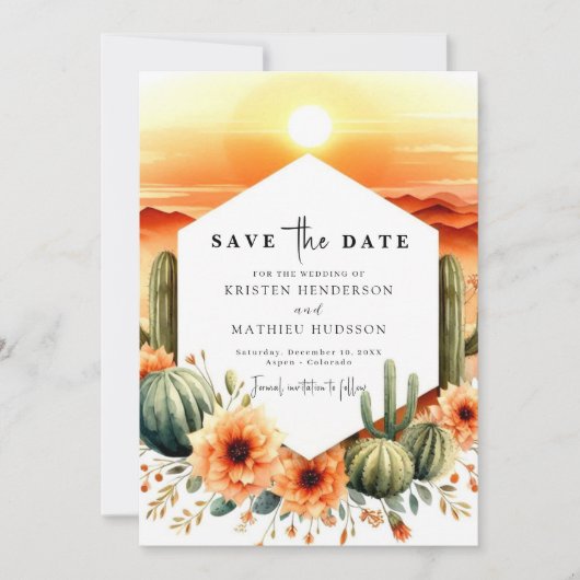 Save The Date Mariage de cactus romantique à imprimer (Devant)