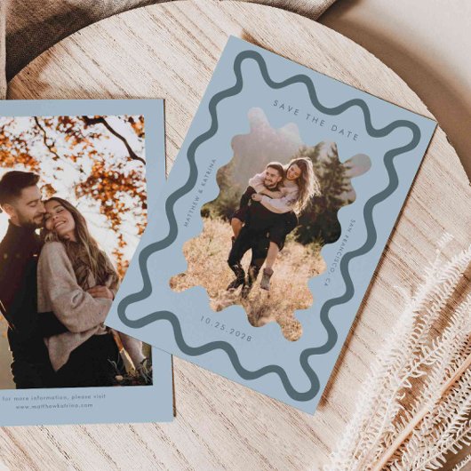 Save The Date Mariage de cadre bleu brillant