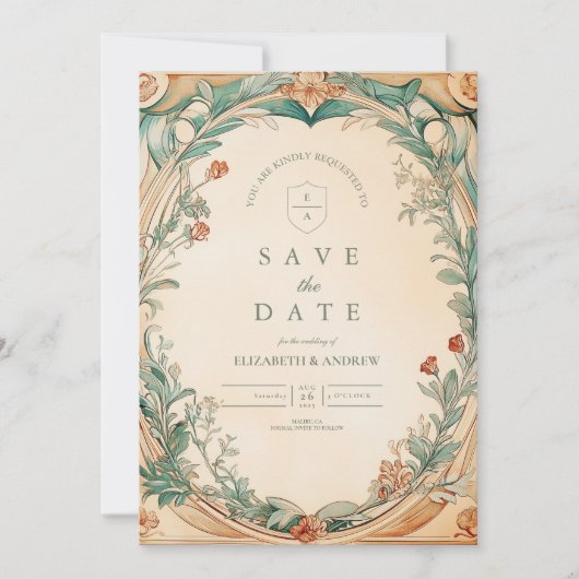 Save The Date Mariage de cadre botanique chaud (Devant)
