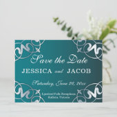 Save The Date Mariage de cadre de luxe Silver & Turquoise Filigr (Debout devant)