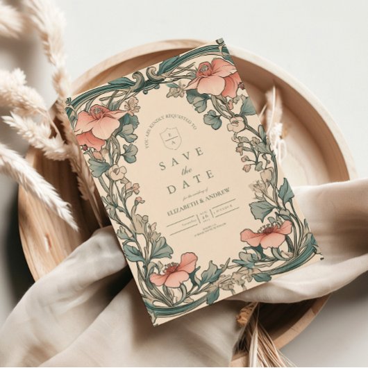 Save The Date Mariage de cadre Fleur sauvage corail