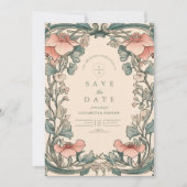 Save The Date Mariage de cadre Fleur sauvage corail (Devant)