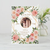 Save The Date Mariage de cadre géométrique floral doux Enregistr (Debout devant)