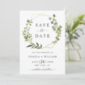 Save The Date Mariage de cadre géométrique floral Eucalyptus mod (Debout devant)