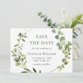 Save The Date Mariage de cadre géométrique floral Eucalyptus mod (Debout devant)