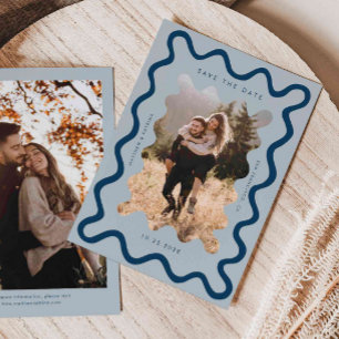 Save The Date Mariage de cadre ondulé bleu marine