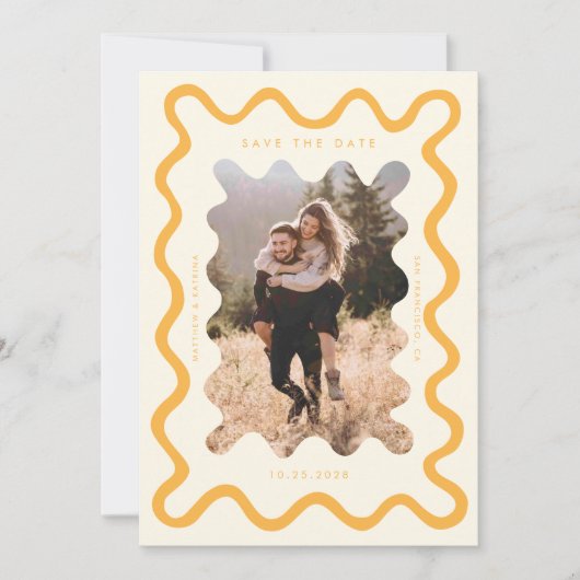 Save The Date Mariage de cadre ondulé jaune (Devant)