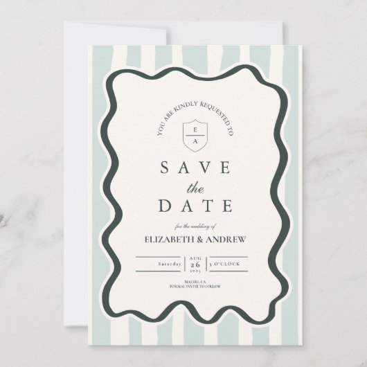 Save The Date Mariage de cadre ondulé vert Doodle (Devant)