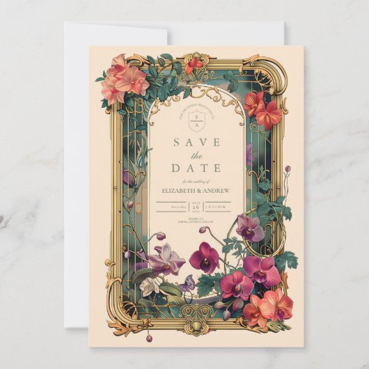 Save The Date Mariage de cadre orchidée Art nouveau (Devant)
