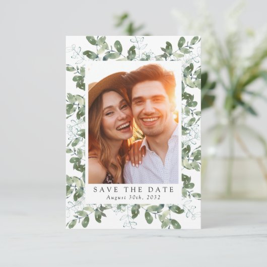 Save The Date Mariage de cadre photo Eucalyptus (Debout devant)