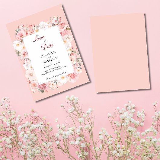 Save The Date Mariage de cadre rose pâle Rose de printemps