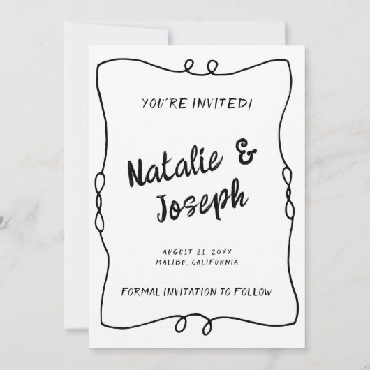 Save The Date Mariage de cadre unique rétro rétro écrit main mod (Dos)