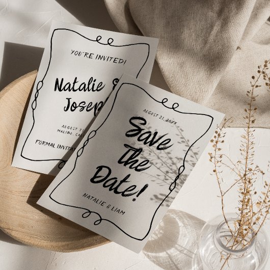 Save The Date Mariage de cadre unique rétro rétro écrit main mod