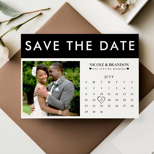 Save The Date Mariage de calendrier photo noir et blanc