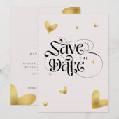 Save The Date Mariage de calligraphie à coeur doré doux  (Devant / Derrière)