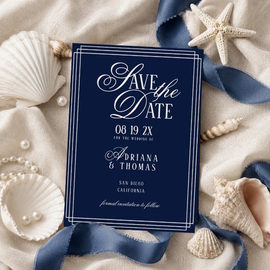 Save The Date Mariage de calligraphie bleue de luxe