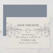 Save The Date Mariage de calligraphie bleue poussiéreuse élégant (Devant / Derrière)