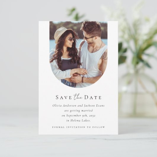 Save The Date Mariage de calligraphie d'arc photo moderne (Debout devant)