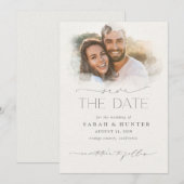 Save The Date Mariage de calligraphie de Masque Photo Aquarelle  (Devant / Derrière)