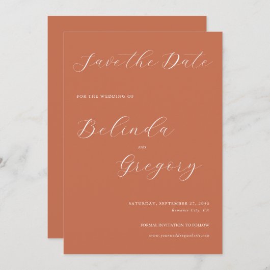 Save The Date Mariage de calligraphie de script élégant en terre (Devant / Derrière)