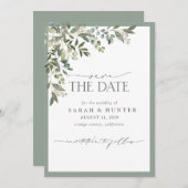 Save The Date Mariage de calligraphie végétale Eucalyptus (Devant / Derrière)