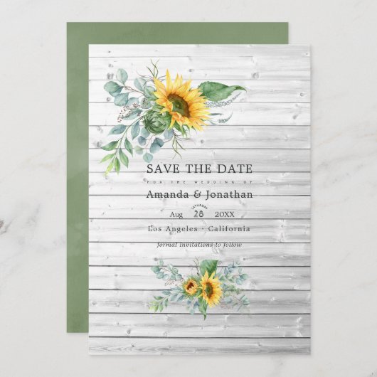 Save The Date Mariage de campagne rustique de tournesol boho euc (Devant / Derrière)