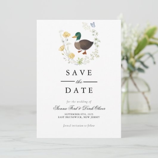 Save The Date Mariage de canard colvert aux fleurs sauvages (Debout devant)